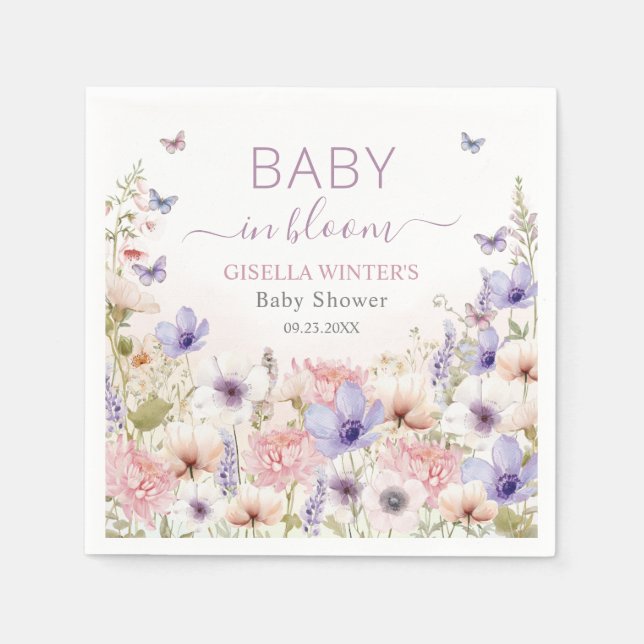 Lila Rosa WildblomButterflies Baby i Bloom Pappersservett (Framsidan)