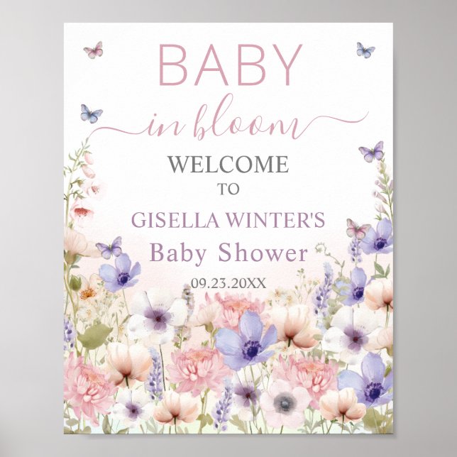 Lila Rosa WildblomButterflies Baby i Bloom Poster (Framsidan)