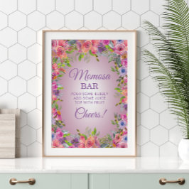 Lila Rosa WildblommBaby Shower Momosa Pub Poster