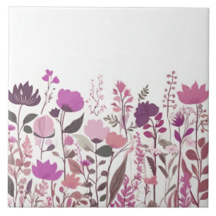 Lila Rosa Wildblommor - Magenta Blommigt Flowers Kakelplatta