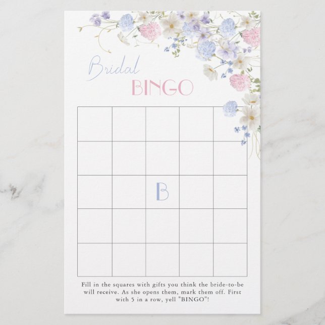 Lila Rosa Wildblommor Möhippa Bingo Game (Framsida)