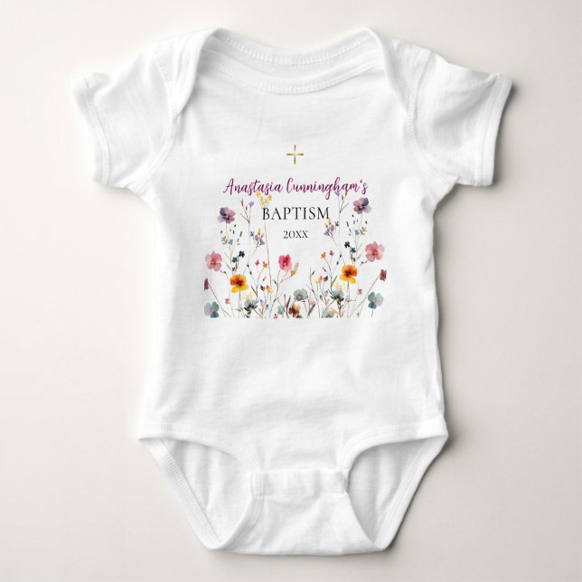 Lila Rosa Wildblommor Ortodox Christian Baptism T Shirt (Framsida)