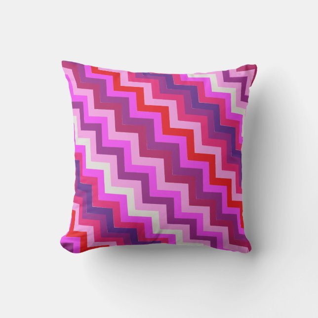 Lila rosa zigzag chevron skyddad kudde (Framsida)