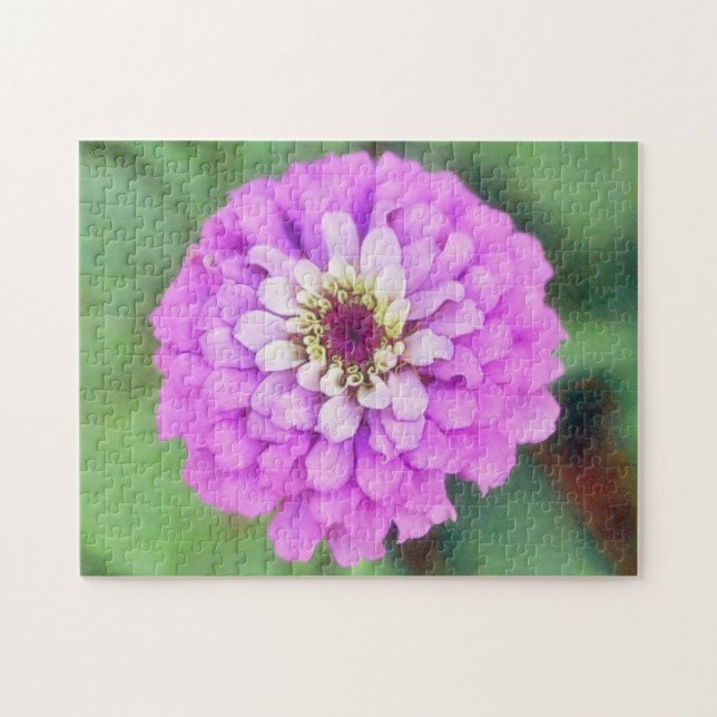 Lila Rosa Zinnia Flower Art Puzzle Pussel (Horisontell)