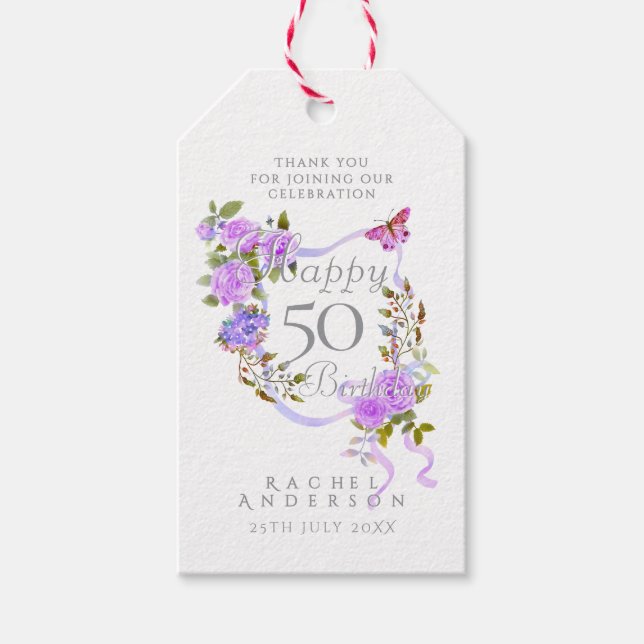 Lila Rosband 50-årsdag Presentetikett (Framsidan)