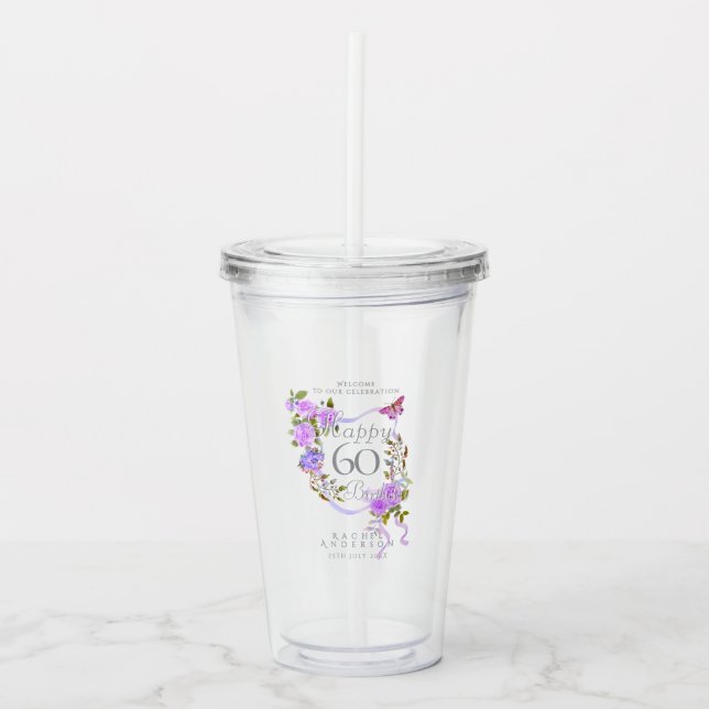 Lila Rosband 60-årsdag Take Away Mugg (Framsida)