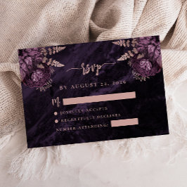 Lila Roséguld Blommig Agat Skrift Bröllop RSVP Tilläggskort
