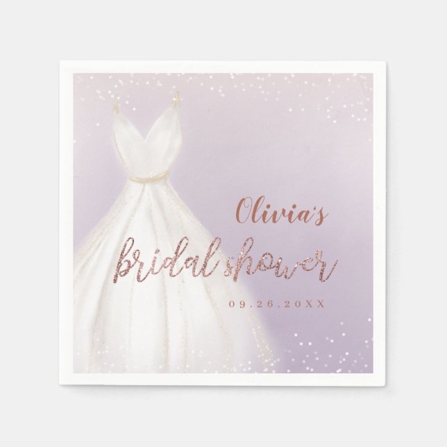 Lila Roséguld Elegant Bröllopsklänning Bröllopsdus Pappersservett (Framsidan)