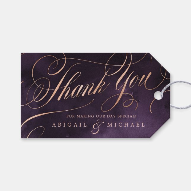 lila roséguld kalligrafi bröllop tack presentetikett (Framsidan (Horisontell))