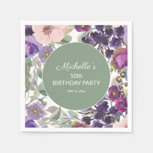 Lila Rosenskär Blommor Sälggrön 50-årsdag Pappersservett