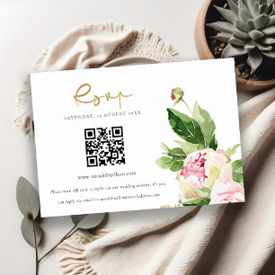 Lila rosenskärms peonyblommig vigsel-QR-kod RSVP Tilläggskort