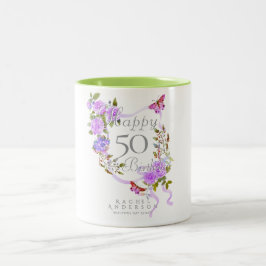 Lila rosett 50-årsdag Två-Tonad mugg