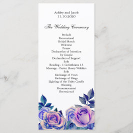 Lila rosor bröllopsprogram. Blommig ceremoni Program