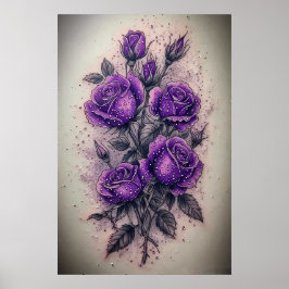 Lila rosor med vattendroppar poster