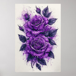 Lila rosor med vattendroppar poster