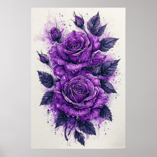Lila rosor med vattendroppar poster
