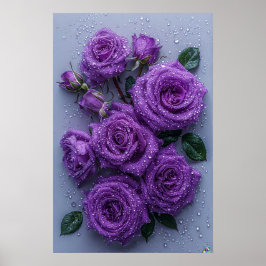 Lila rosor med vattendroppar poster