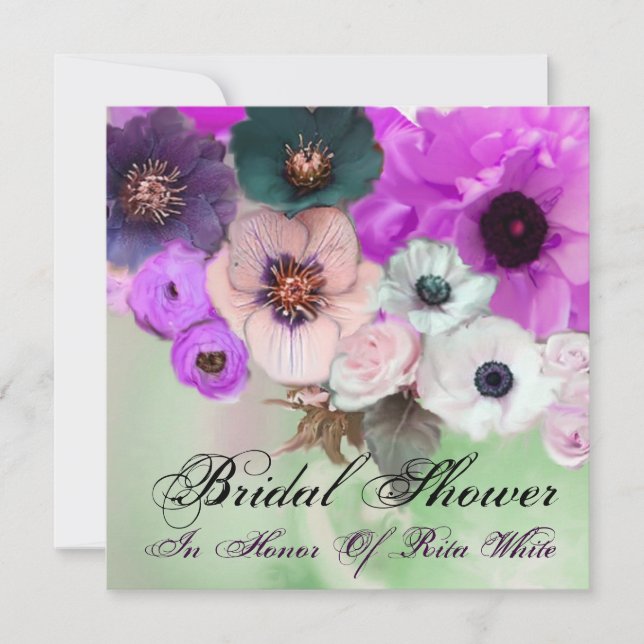 LILA ROSOR OCH ANEMONE BLOMMOR BRUDSHOWER INBJUDNINGAR (Framsida)