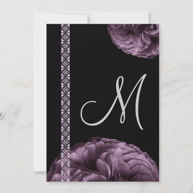 Lila rosor & spets bröllopsannonser inbjudningar (Framsida)