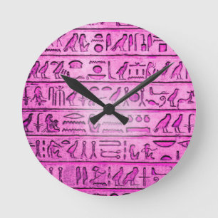 Lila Round Clock för antika egyptiska hieroglyfer Rund Klocka