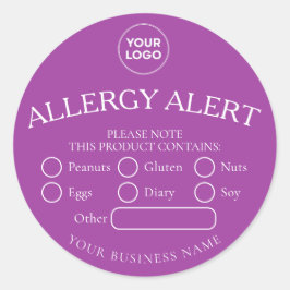 Lila Round White Food Allergy Alert Sticker Runt Klistermärke
