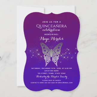Lila Royal Blå Quinceanera-inbjudan Inbjudningar