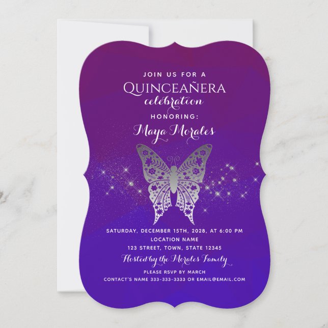 Lila Royal Blue Quinceanera-inbjudan Inbjudningar (Framsida)