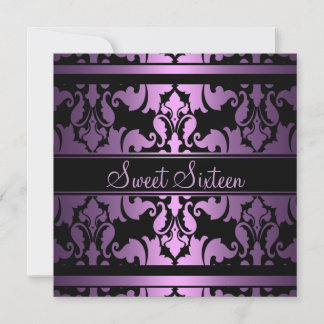 Lila Royal Damask Sweet16 Birthday Inbjudan