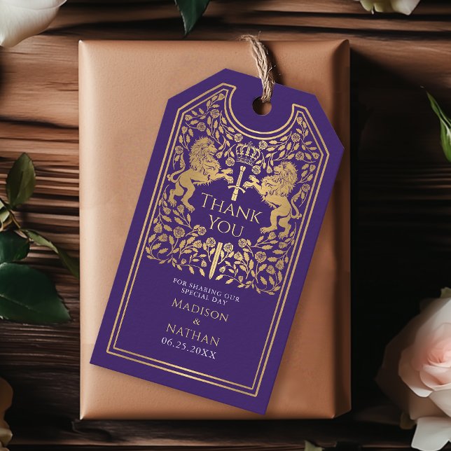Lila Royal Lejon Medieval Sword Bröllop Tack Presentetikett (Skapare uppladdad)