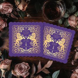 Lila Royal Lejon Medieval Sword Bröllop Underlägg Papper