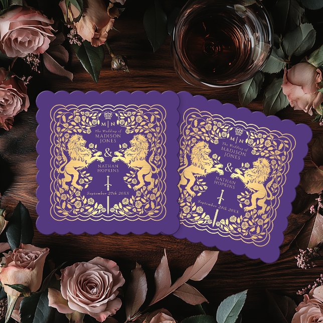 Lila Royal Lejon Medieval Sword Bröllop Underlägg Papper (Skapare uppladdad)