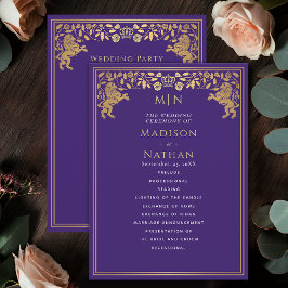 Lila Royal Lejont medeltida svärd-Bröllopsprogram Program