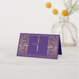 Lila Royal Medieval Sword Bröllop Place Card Placeringskort