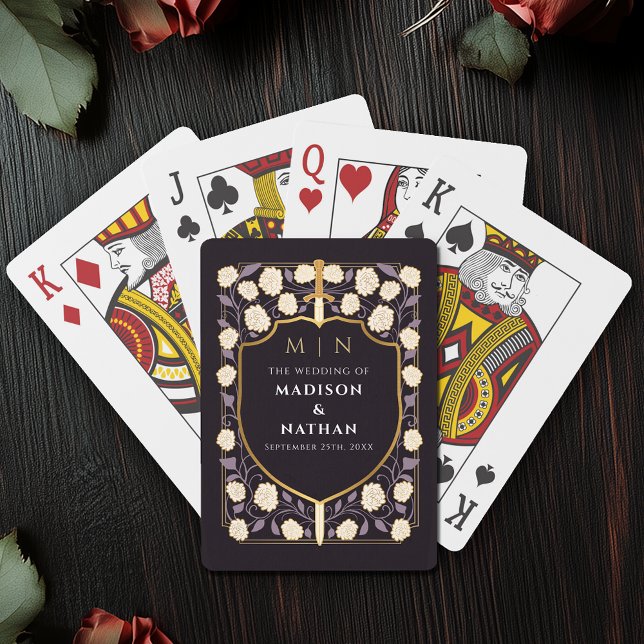 Lila Royal Sword Shield Wedding Favding Casinokort (Skapare uppladdad)