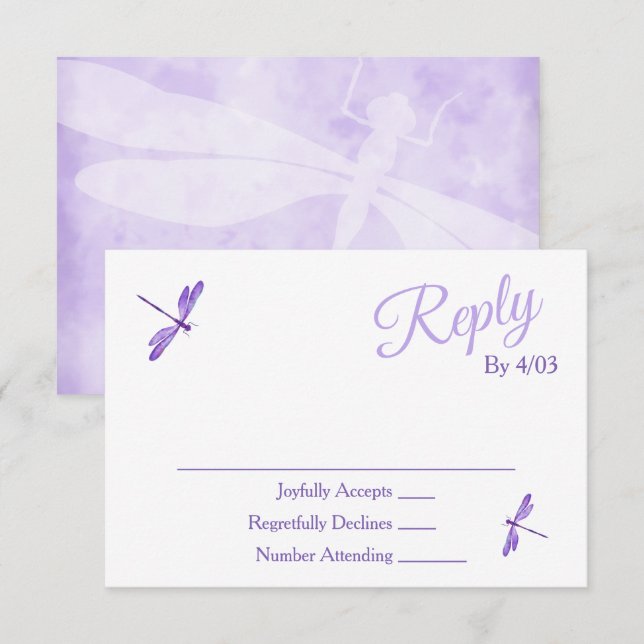 Lila RSVP-bifogade kort (Fram/baksida)