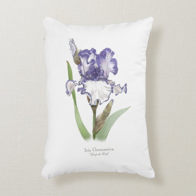 Lila Ruffled Iris Blommigt Botanical Art Prydnadskudde (Framsidan(Vertikal))
