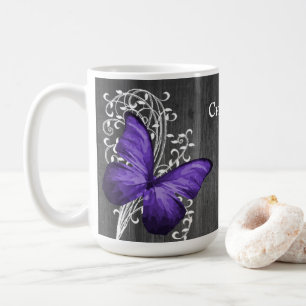 Lila Rustic Butterfly Personlig Coffee Mugg