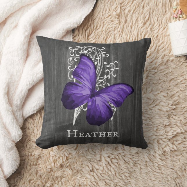 Lila Rustic Butterfly Personlig Dekorativ kudde (Filt)