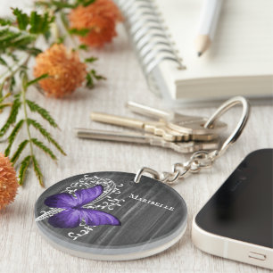 Lila Rustic Butterfly Personlig Keychain