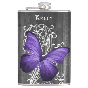 Lila Rustic Butterfly Personlig-kolv Fickplunta