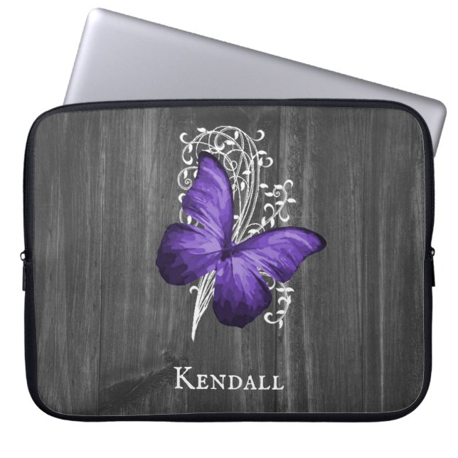 Lila Rustic Butterfly Personlig Laptop sleeve (Framsidan)