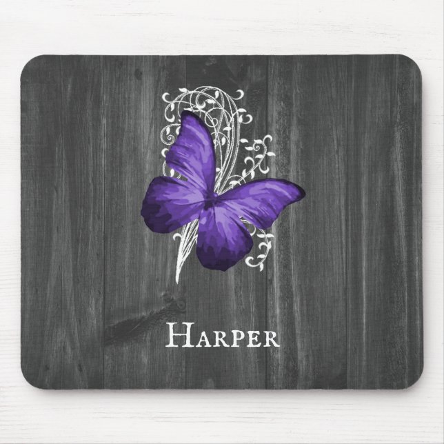 Lila Rustic Butterfly Personlig Mouse Pad Musmatta (Framsidan)