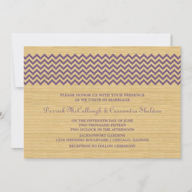 Lila Rustic Chevron bröllopsinbjudan Inbjudningar (Framsida)