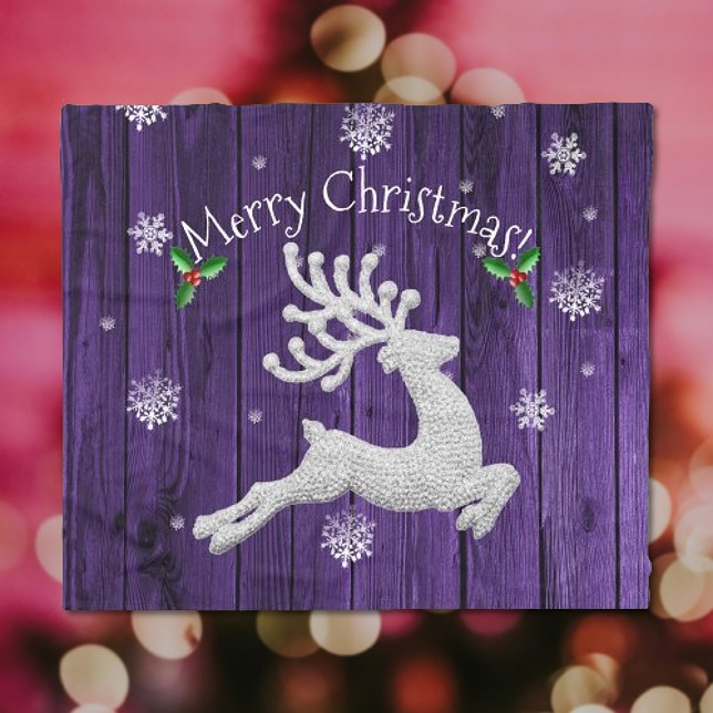 Lila Rustic jul Reindeer Blanket Fleecefilt (Purple Rustic Christmas Reindeer Fleece Blanket)