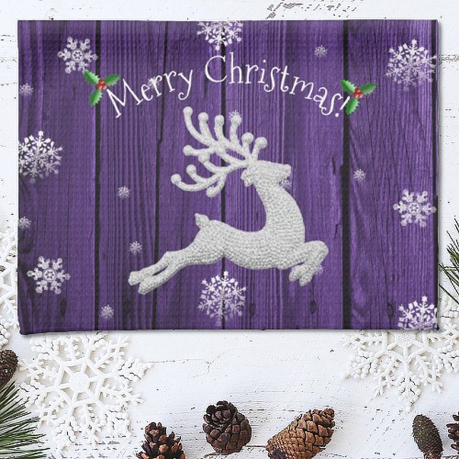 Lila Rustic julrenar Kitchen Towel Kökshandduk (Purple Rustic Christmas Reindeer Kitchen Towel)