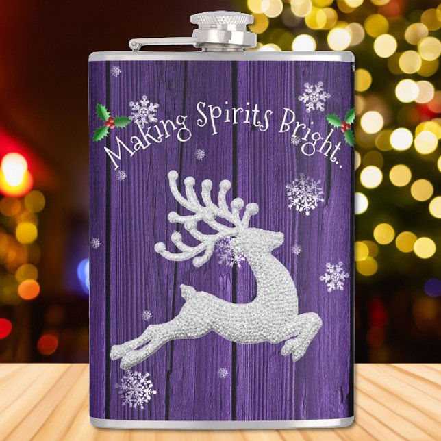 Lila Rustic julrengerkolv Fickplunta (Purple Rustic Christmas Reindeer Flask)