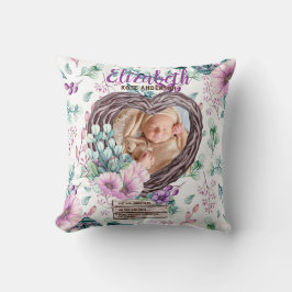 Lila Rustic Photo Nyfödd bebis Birth Stats Blommig Kudde