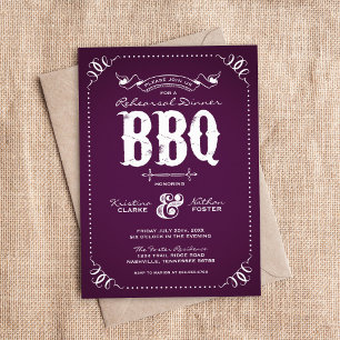 Lila Rustic Rehearsal Dinner BBQ Inbjudningar