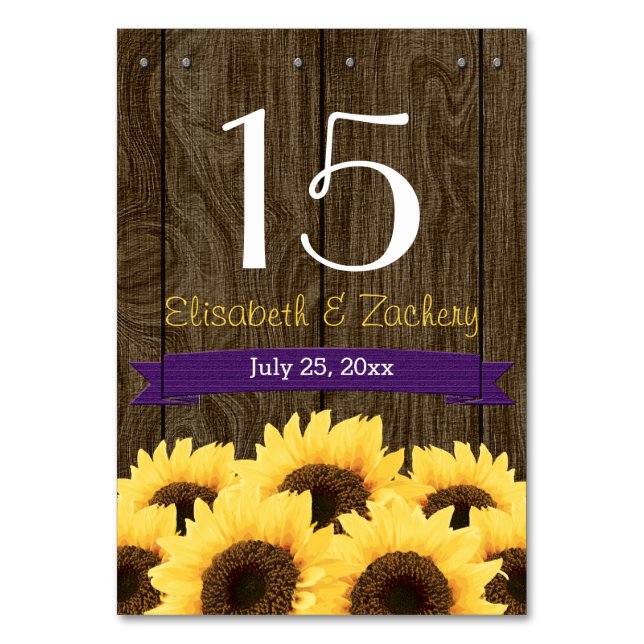 LILA RUSTIC SUNFLOWER BORDSNUMMER CARD (Framsidan)