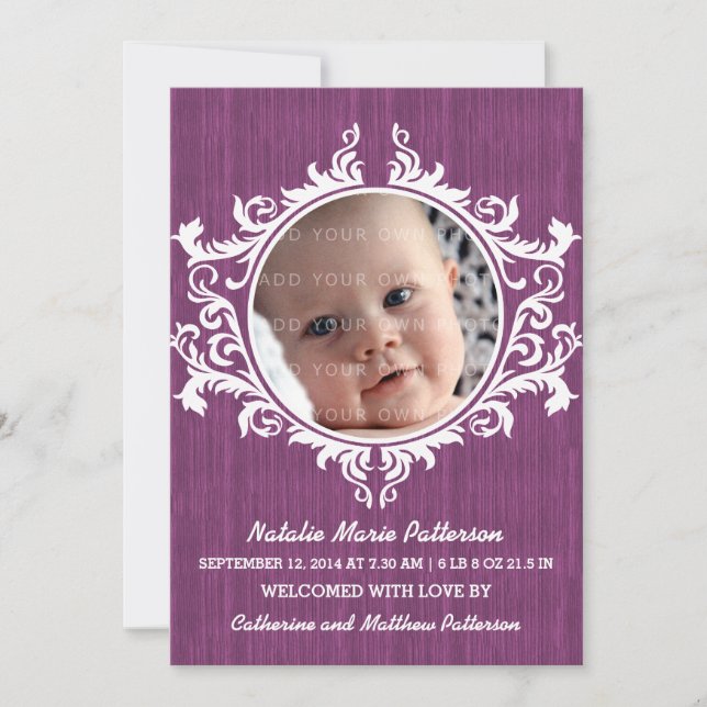 Lila Rustic Swirls Baby Meddelande (Framsida)